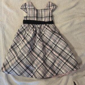 Girls Plaid Fit-and-Flare Dress with Black Waistband - Pink/Gray